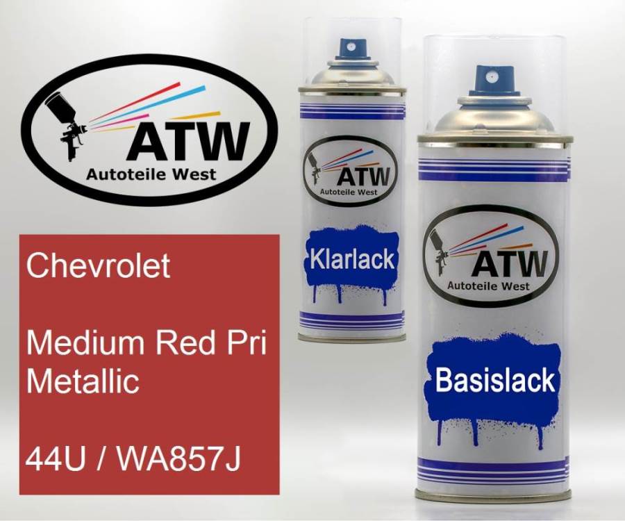 Chevrolet, Medium Red Pri Metallic, 44U / WA857J: 400ml Sprühdose + 400ml Klarlack - Set, von ATW Autoteile West.